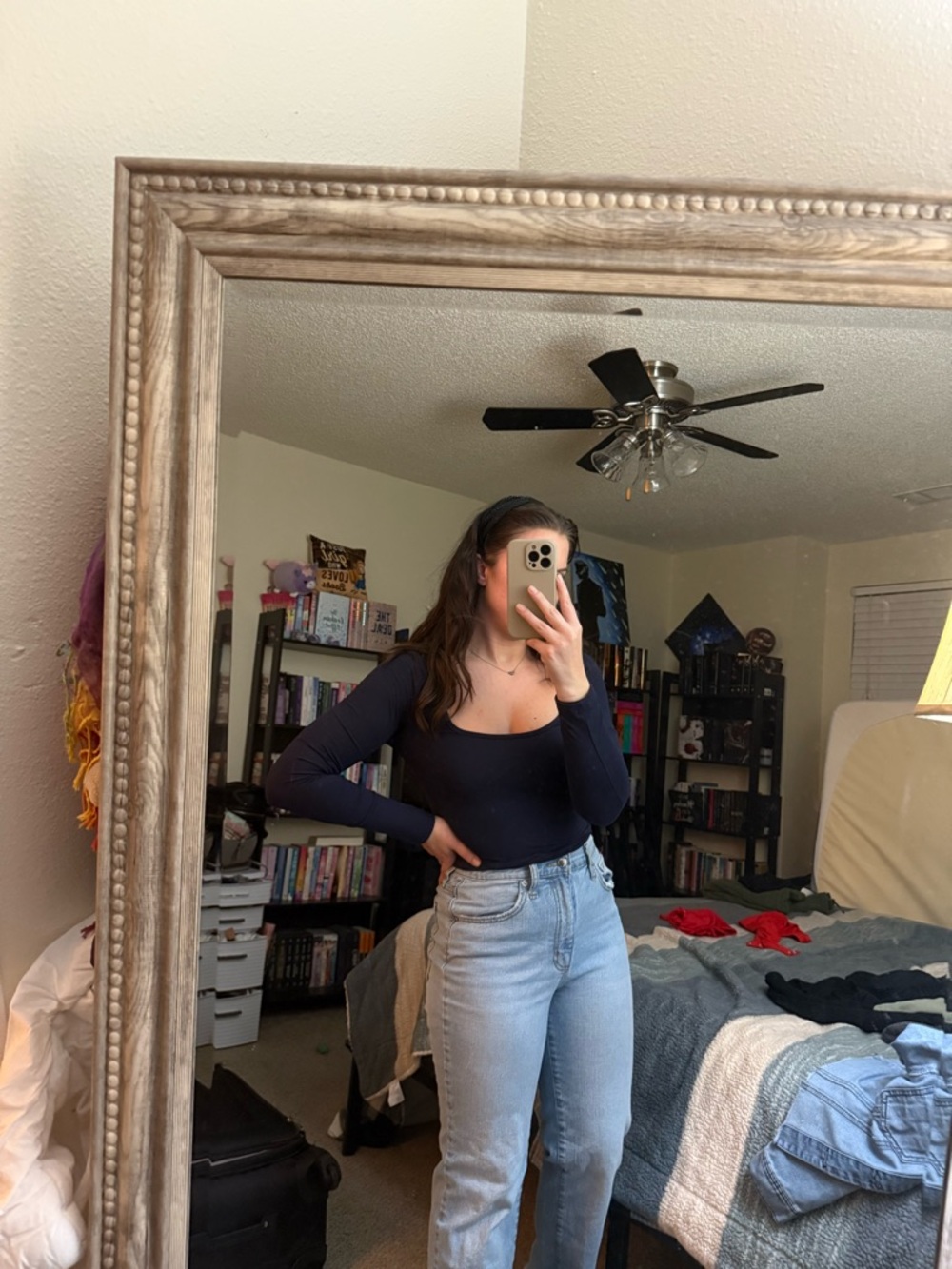 SHEIN Navy Scoop Neck Long Sleeve Top